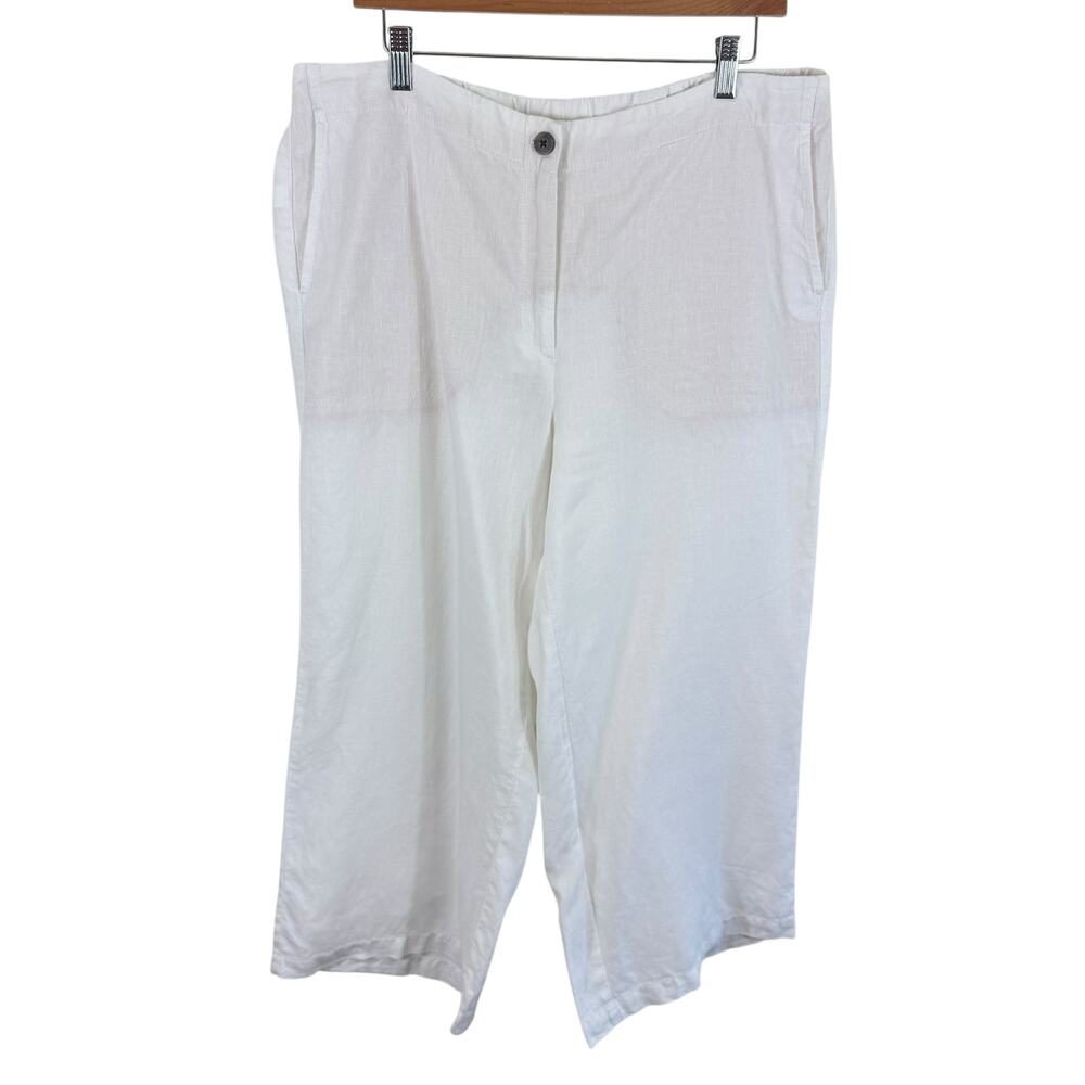 J. Jill Love Linen 100% Linen White Cropped Lightweight High Rise‎ Pants Size L